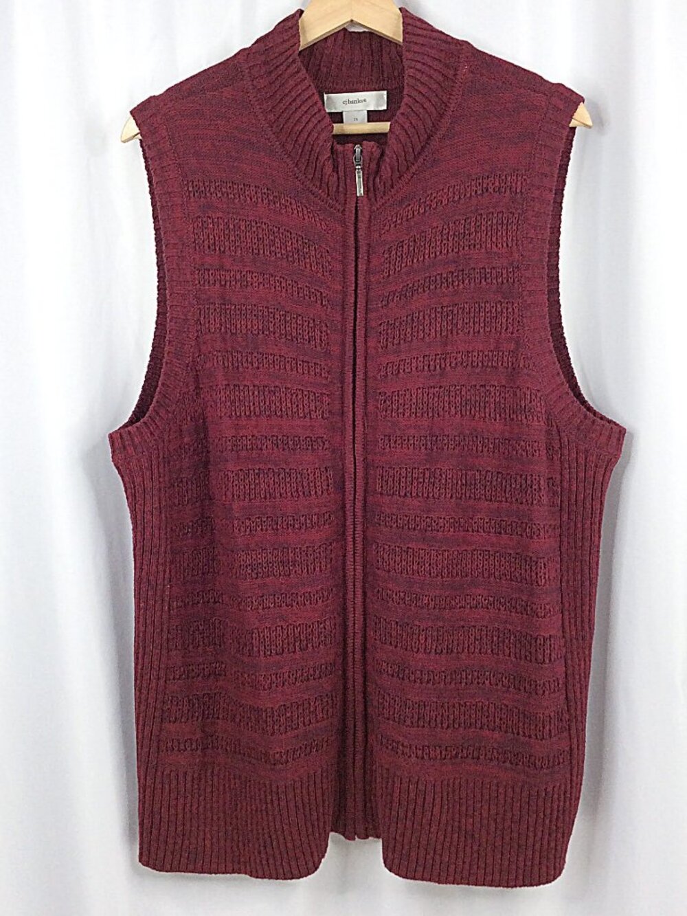 CJ Banks Cardigan Sweater Vest‎ Women's Size 1X Burgundy Red Full Zip
